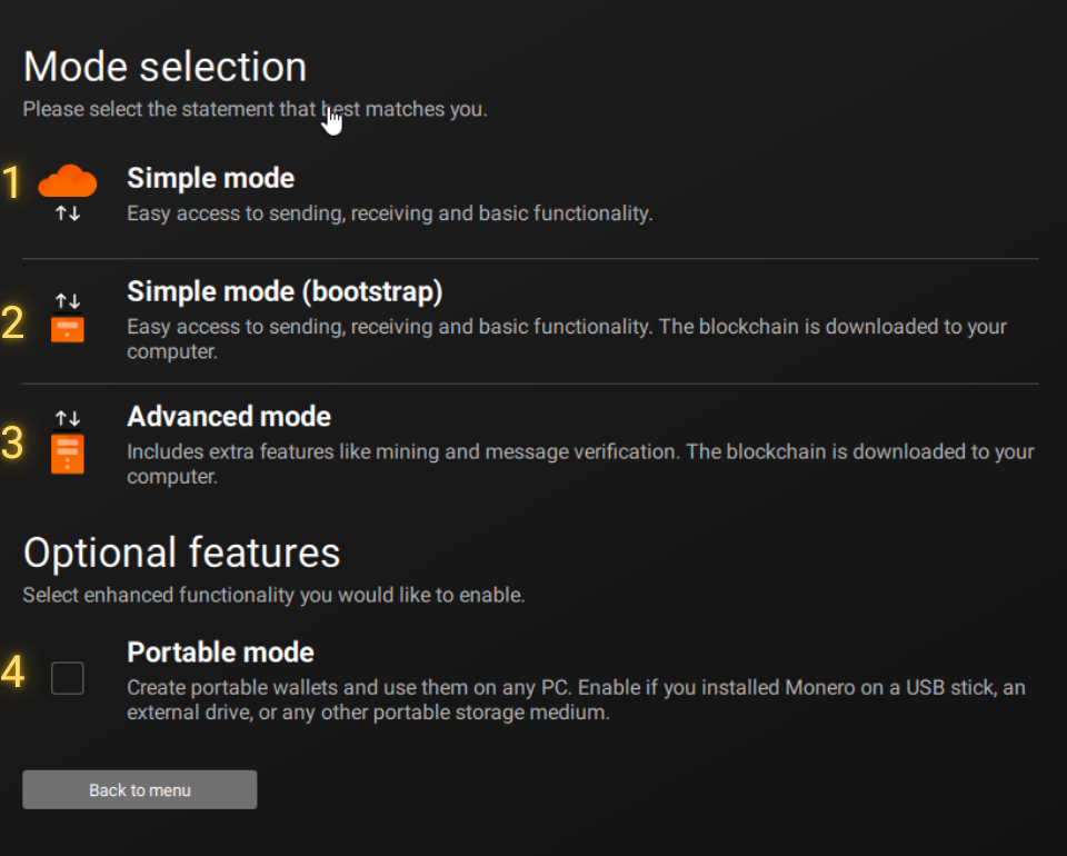 Modo selección monedero de Monero